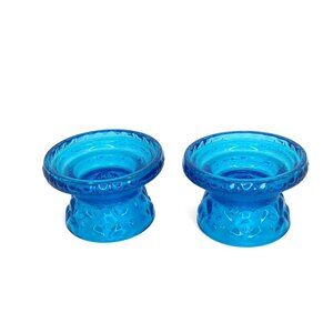 Vintage Electric Blue Glass Pedestal Candle Holders for Taper or Tealight MCM